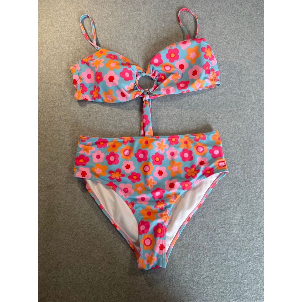 Caitlin Covington x Pink Lily floral high waisted swimsuit M